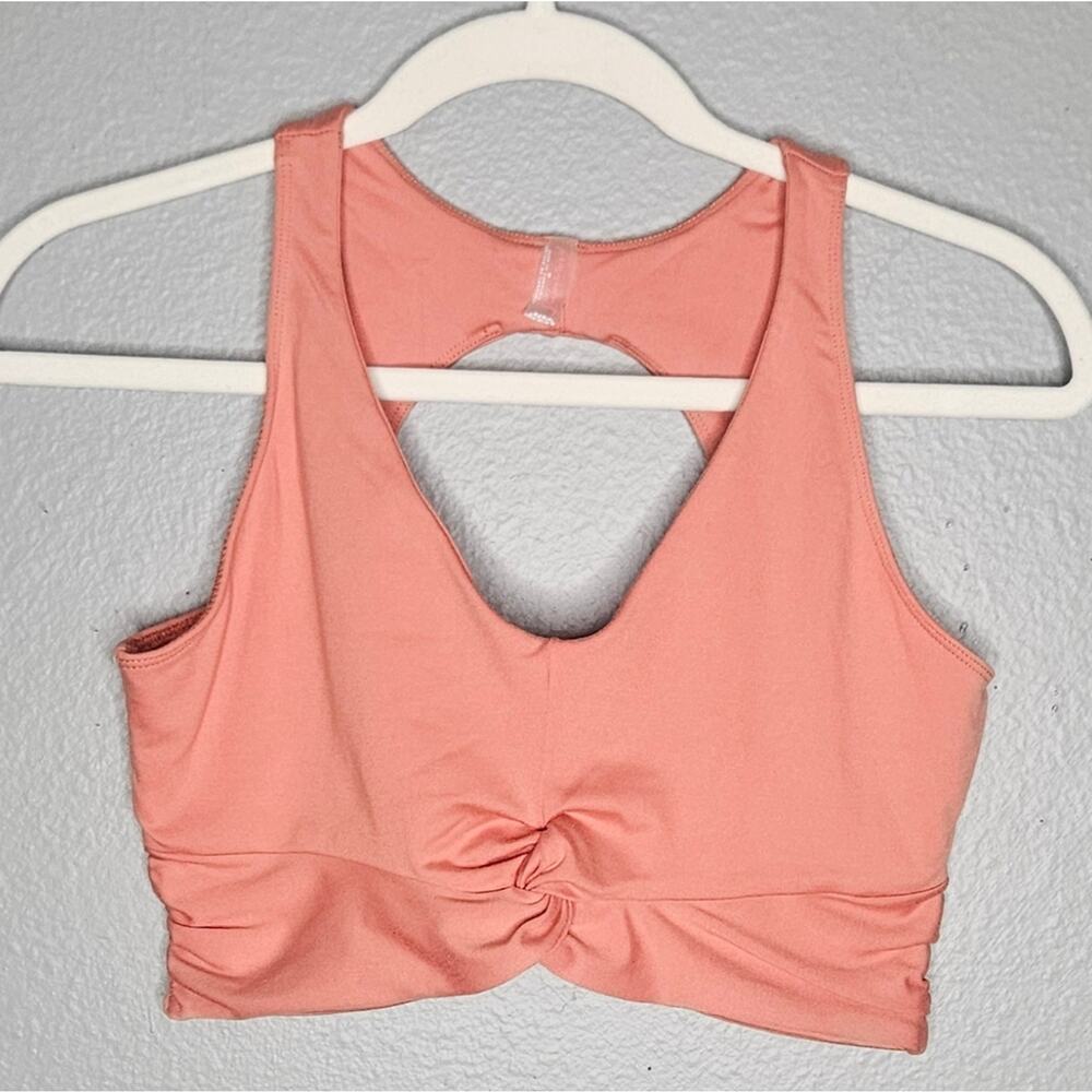 Pink V-Neck Sports Bra with Ruched Detail